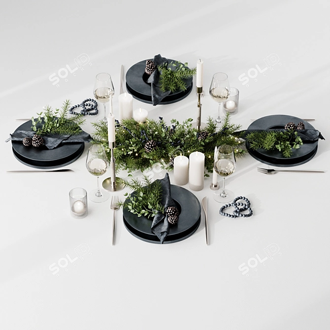 Festive Table Setting Decor 3D model image 3