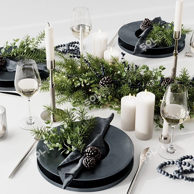 Festive Table Setting Decor 3D model image 4