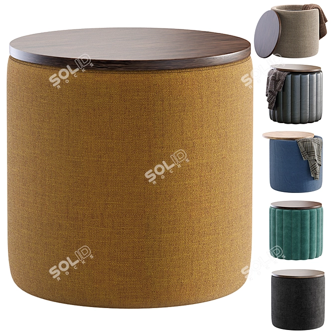 Sleek Textile Yellow Pouf 3D model image 1