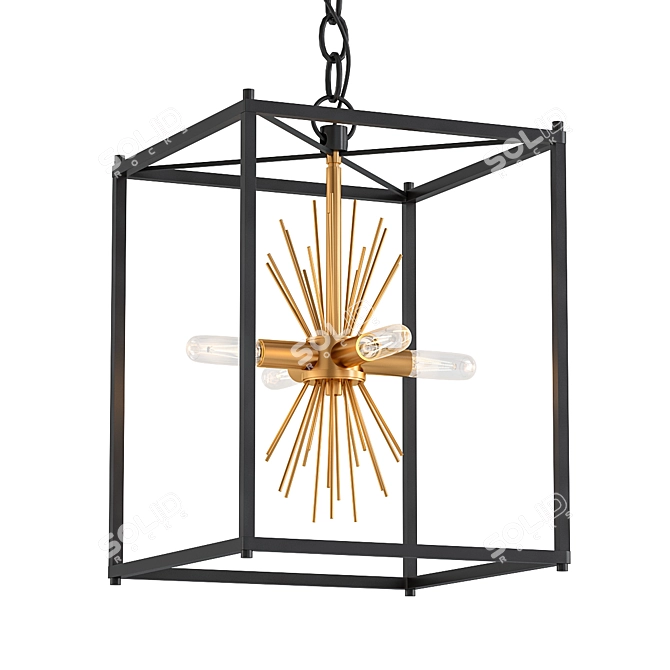 Golden Starburst Chandelier Pendant Light 3D model image 1