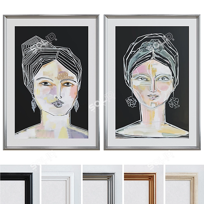 Modern Art Portrait Frame Set 3D model image 1
