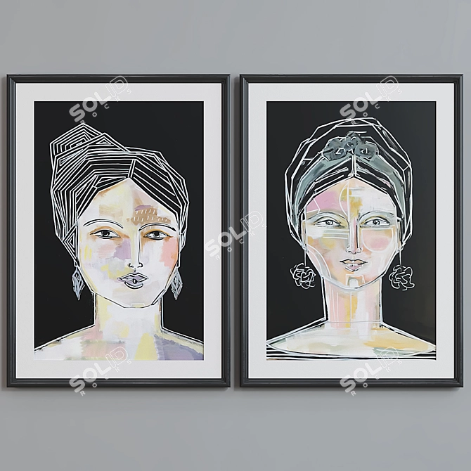 Modern Art Portrait Frame Set 3D model image 3