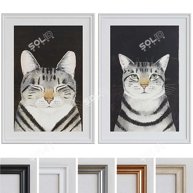 Classic Cat Portrait Frame Set 3D model image 1