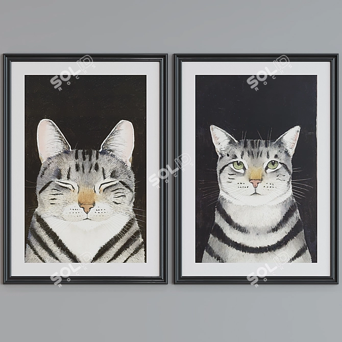 Classic Cat Portrait Frame Set 3D model image 2