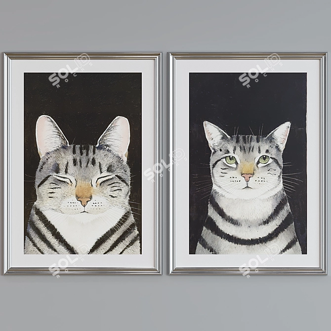 Classic Cat Portrait Frame Set 3D model image 3