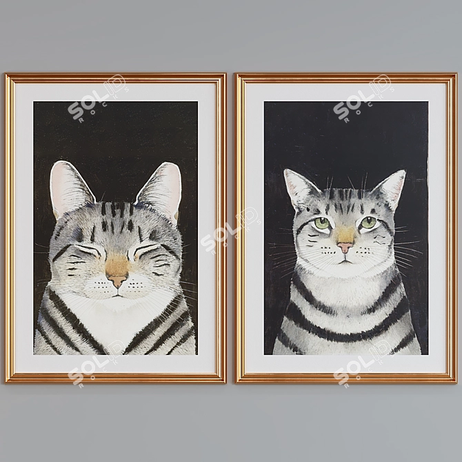 Classic Cat Portrait Frame Set 3D model image 4