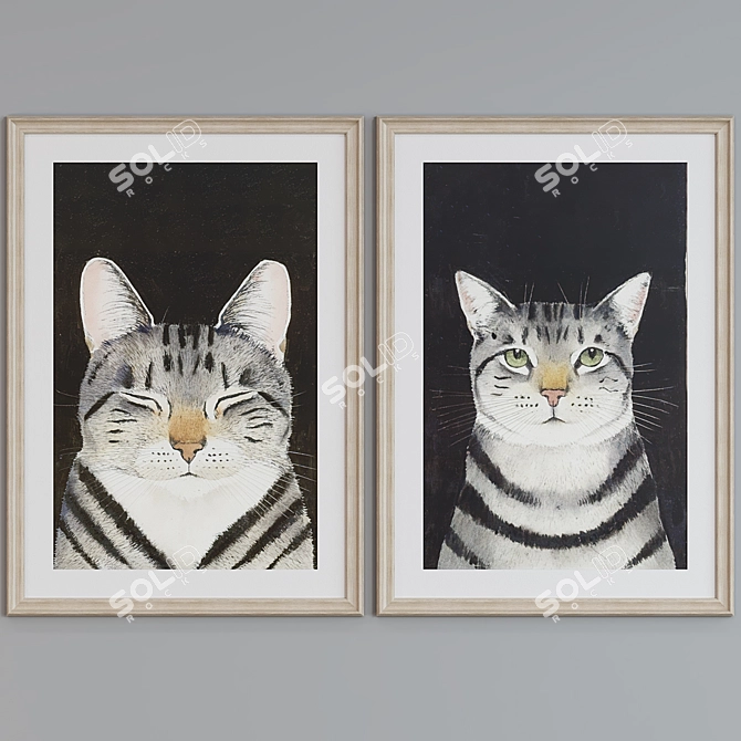 Classic Cat Portrait Frame Set 3D model image 5