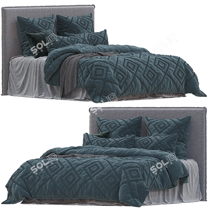 Floral Slate Linen Quilt Set 3D model image 1