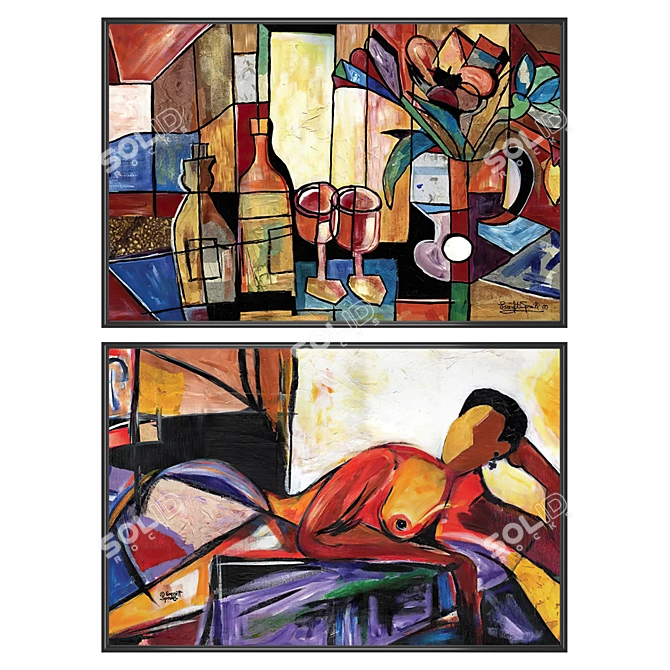 Art Print Set with Frames 3D model image 1