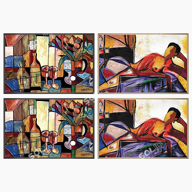 Art Print Set with Frames 3D model image 2