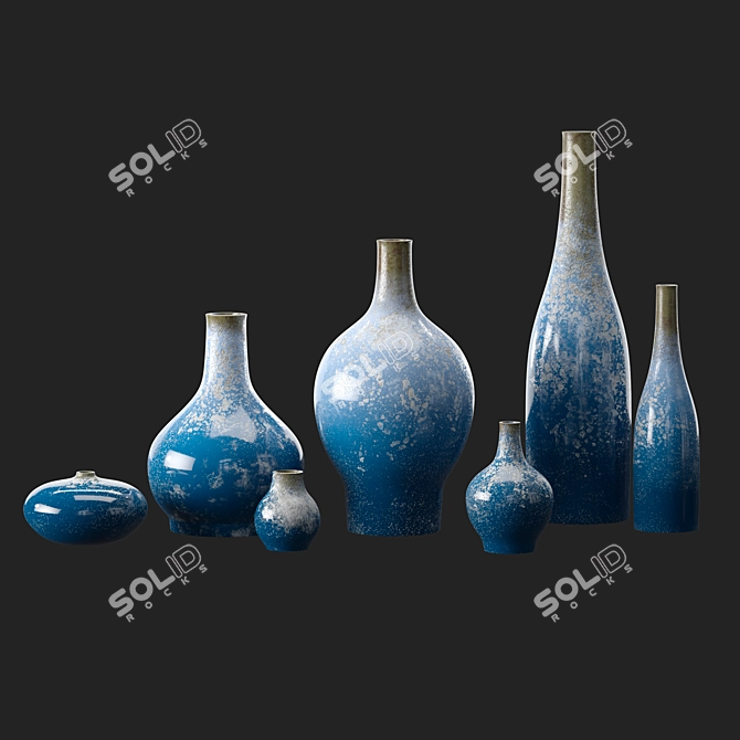 Artisanal Reactive Glaze Clay Vases 3D model image 1