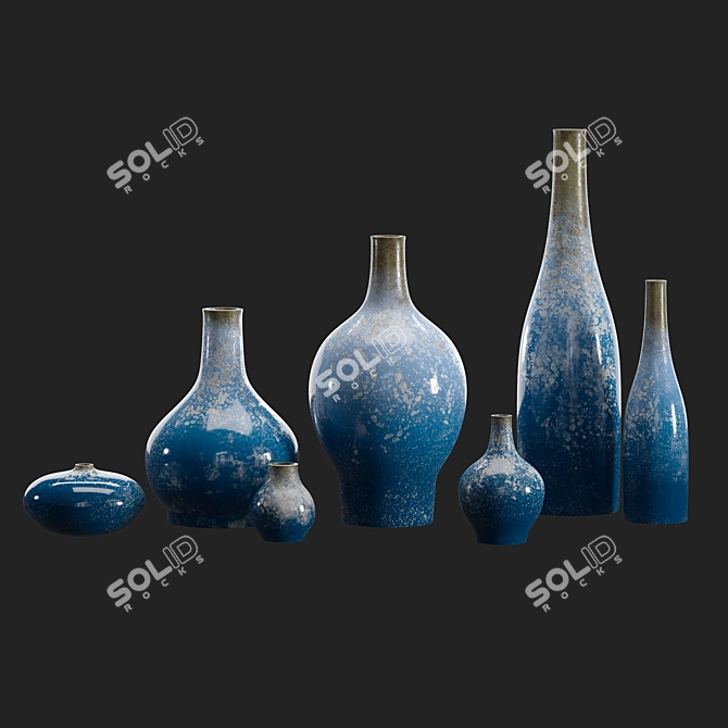 Artisanal Reactive Glaze Clay Vases 3D model image 2