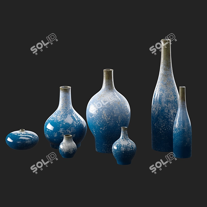 Artisanal Reactive Glaze Clay Vases 3D model image 3