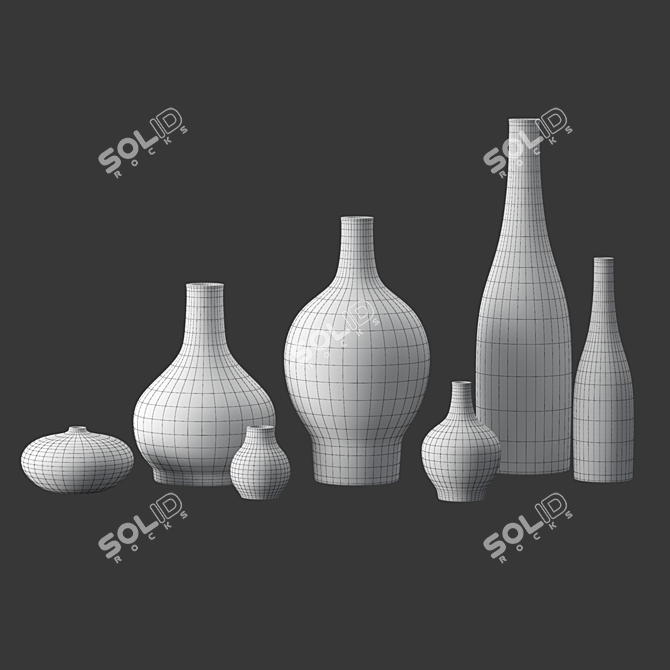 Artisanal Reactive Glaze Clay Vases 3D model image 4