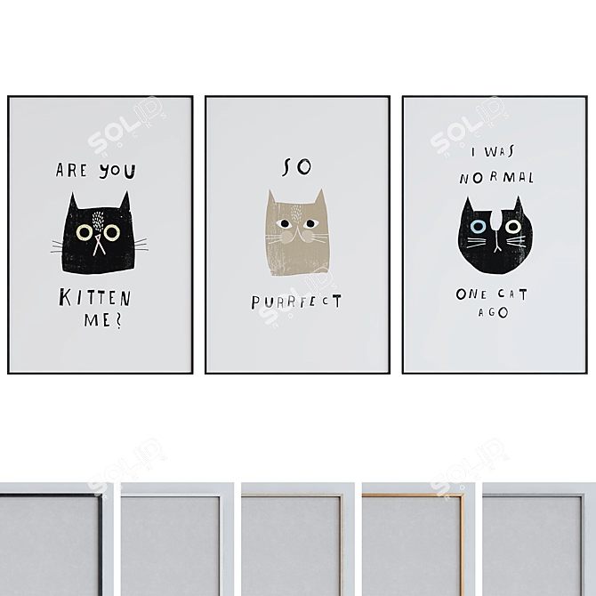 Modern Cat Poster Frame Set 3D model image 1