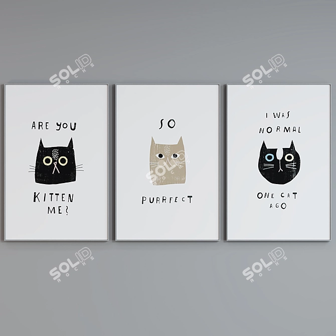 Modern Cat Poster Frame Set 3D model image 3