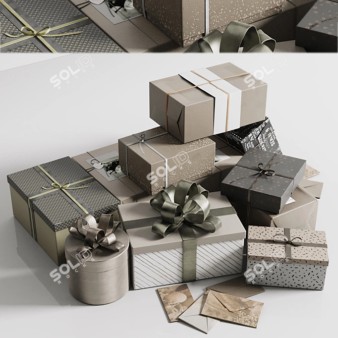 Christmas Gift Boxes 3D Model 3D model image 1