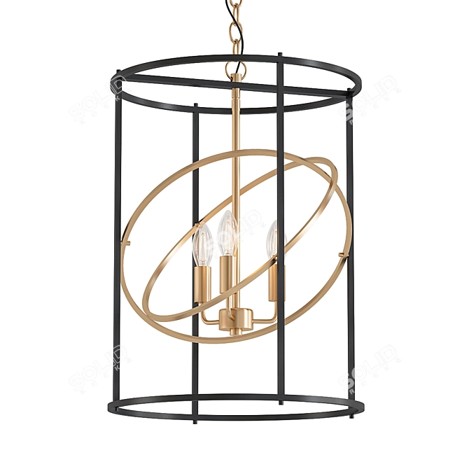 Sleek Black Gold Geometric Chandelier 3D model image 1