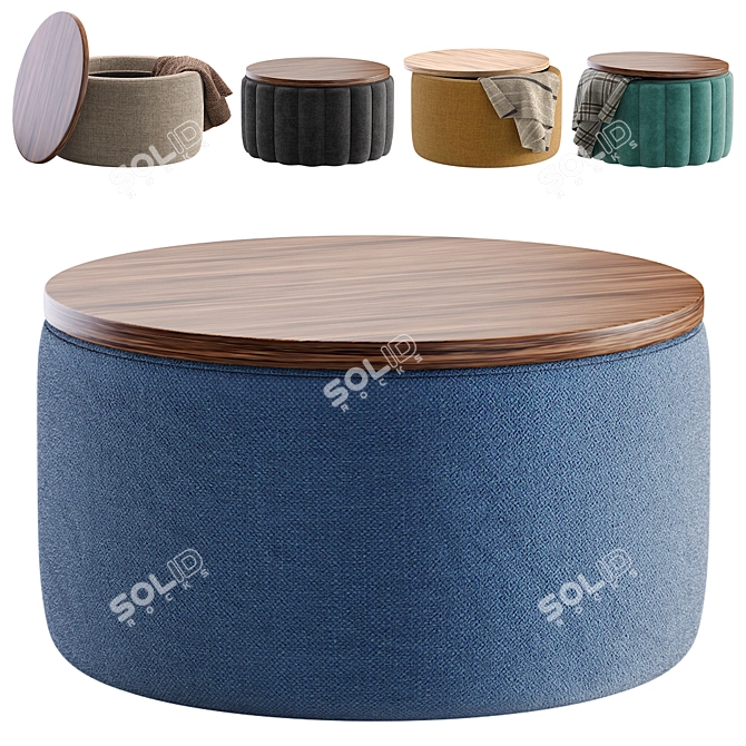 Elegant Blue Textile Pouffe Divan 3D model image 1