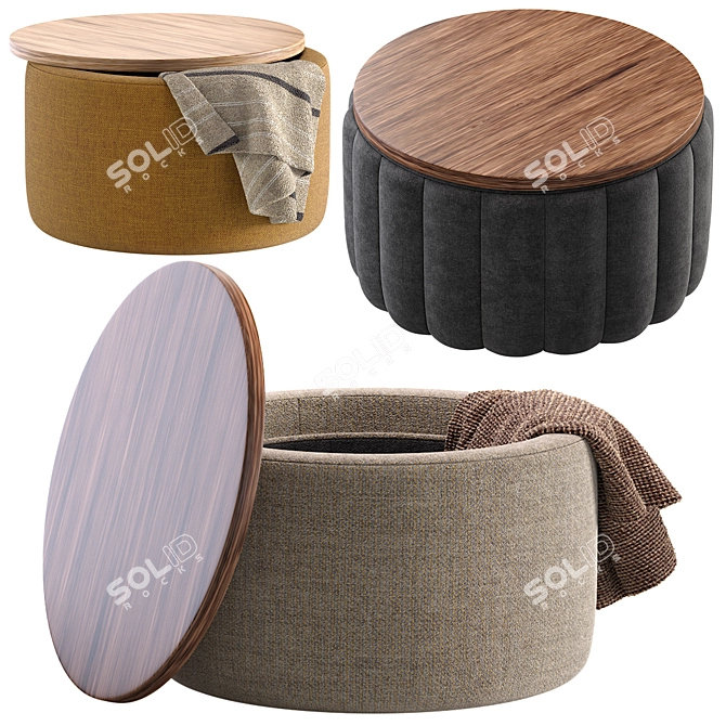 Elegant Blue Textile Pouffe Divan 3D model image 6