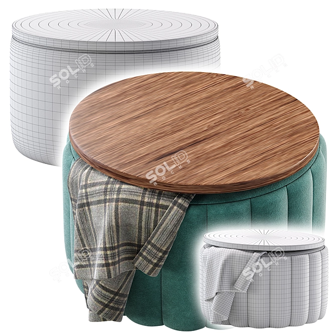 Elegant Blue Textile Pouffe Divan 3D model image 7