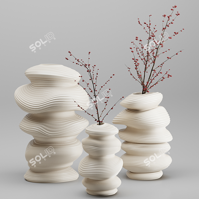 Artisan Deform Ceramic Vase Set 3D model image 1