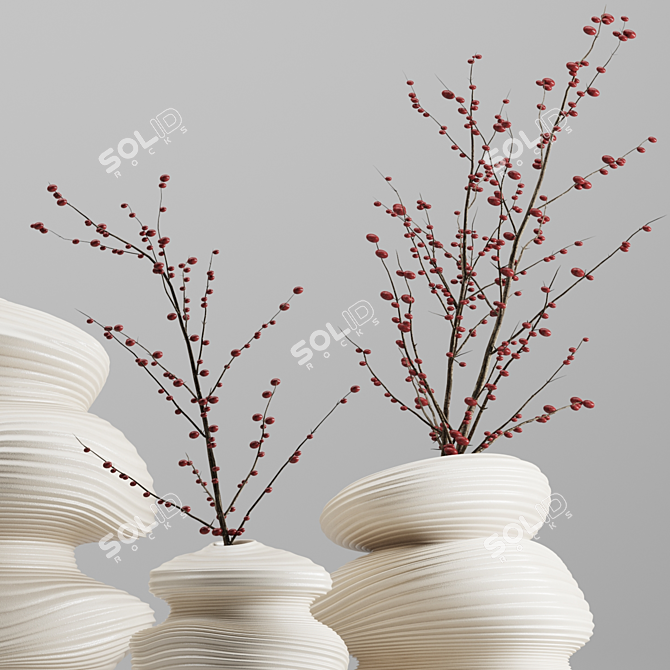 Artisan Deform Ceramic Vase Set 3D model image 2