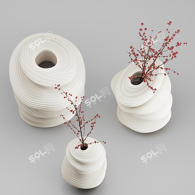 Artisan Deform Ceramic Vase Set 3D model image 3