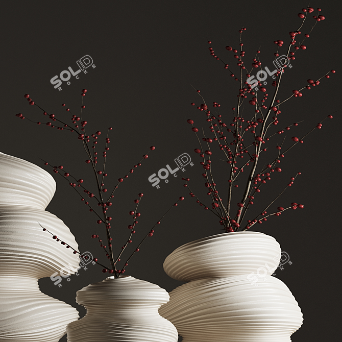 Artisan Deform Ceramic Vase Set 3D model image 4