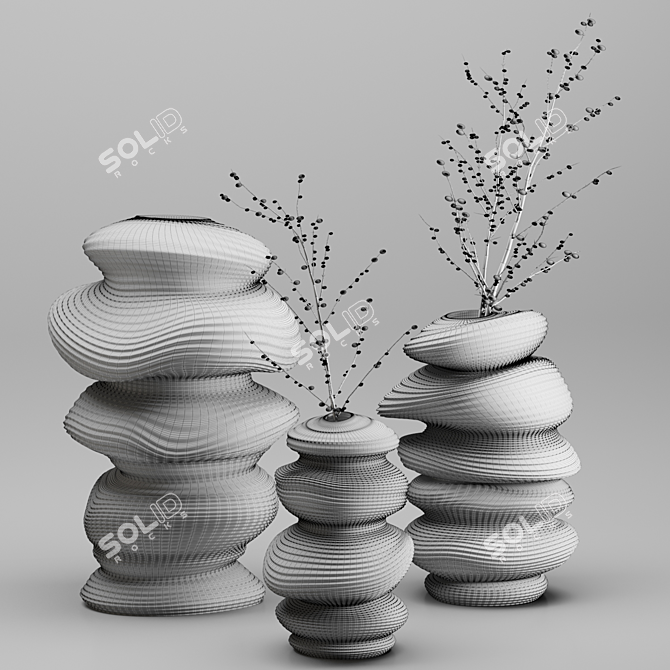 Artisan Deform Ceramic Vase Set 3D model image 6