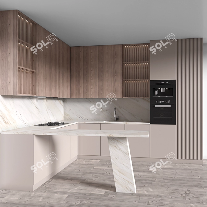 Modern Kitchen Set with Appliances 3D model image 1