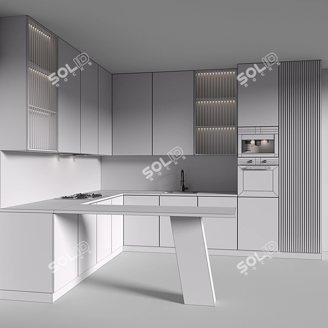 Modern Kitchen Set with Appliances 3D model image 4