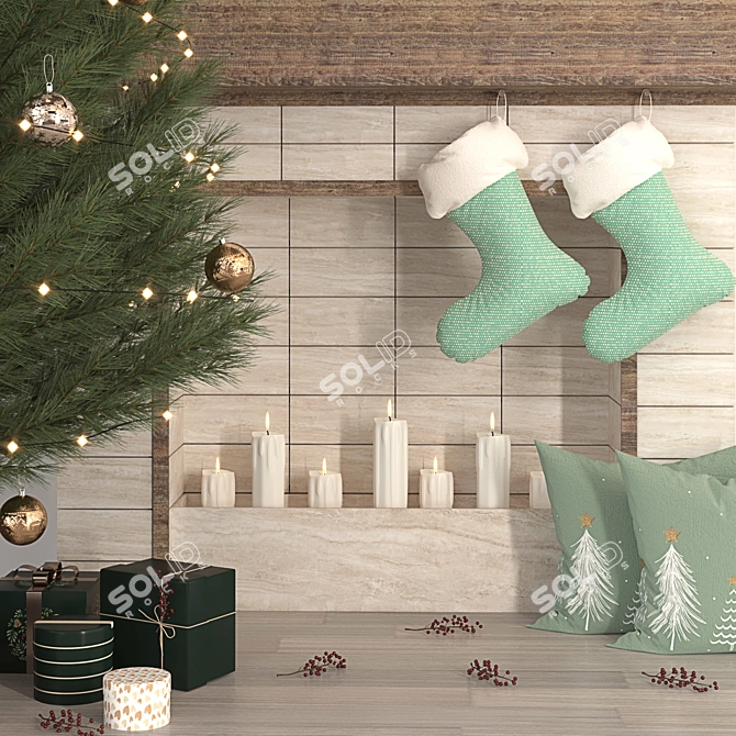 Modern Christmas Tree with Fireplace 3D model image 2