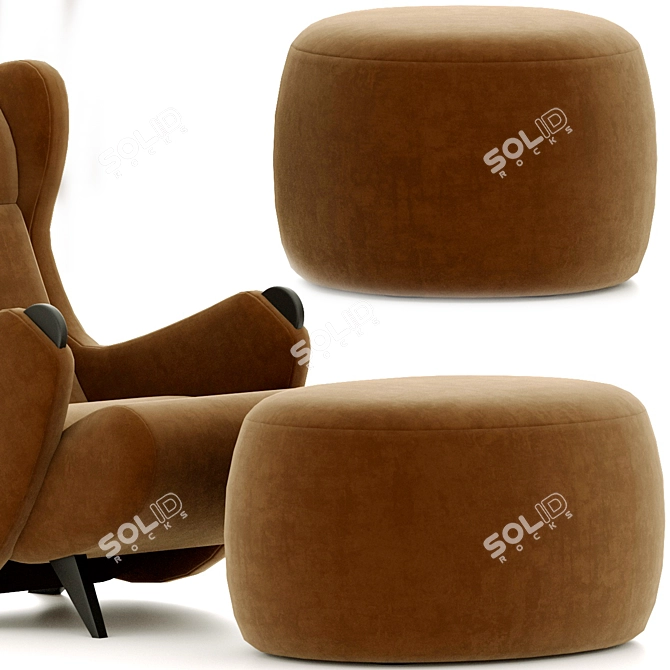 Luxury Cadillac Armchair with Pouf 3D model image 4