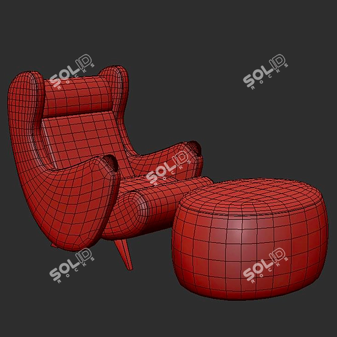 Luxury Cadillac Armchair with Pouf 3D model image 6