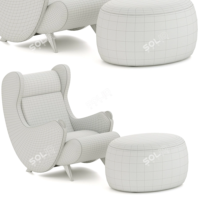 Luxury Cadillac Armchair with Pouf 3D model image 14
