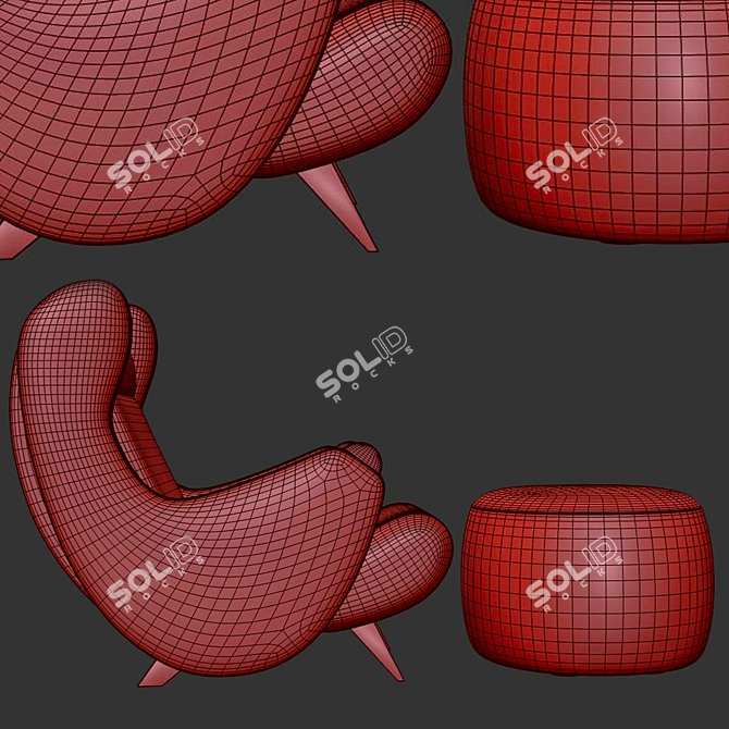 Luxury Cadillac Armchair with Pouf 3D model image 21