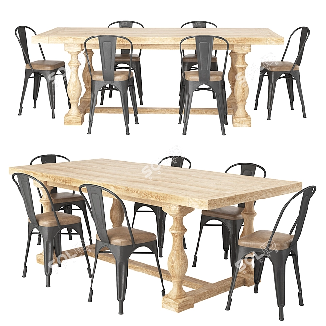 Tolix Metal Dining Set 3D model image 1