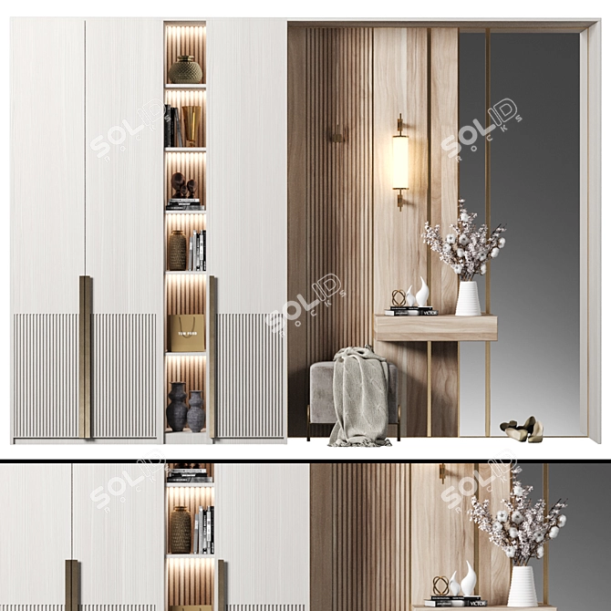 Luxury Wood Hallway Composition 3D model image 1