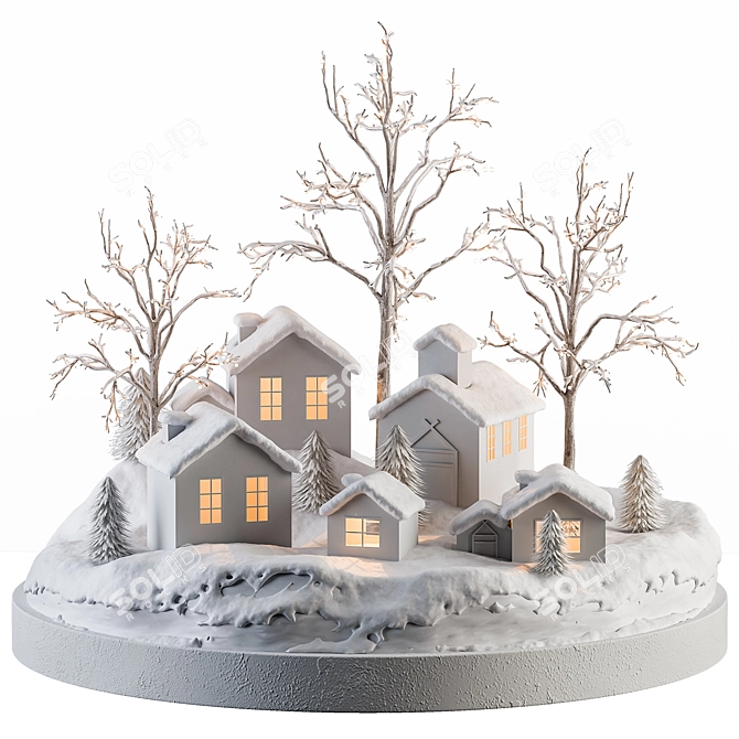 Festive Snowy Miniature Christmas Decor 3D model image 1