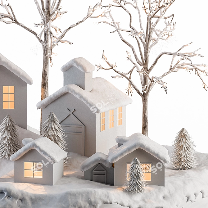 Festive Snowy Miniature Christmas Decor 3D model image 3