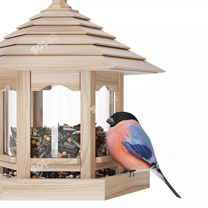 Wooden Bird Feeder with Kalina 3D model image 3