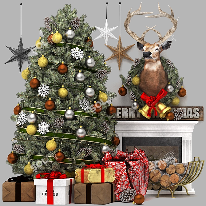 Festive Christmas Tree Fireplace 3D 3D model image 7