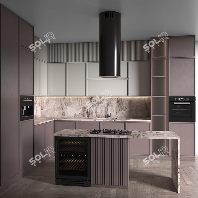 Modern Corner Kitchen Set with Appliances 3D model image 1