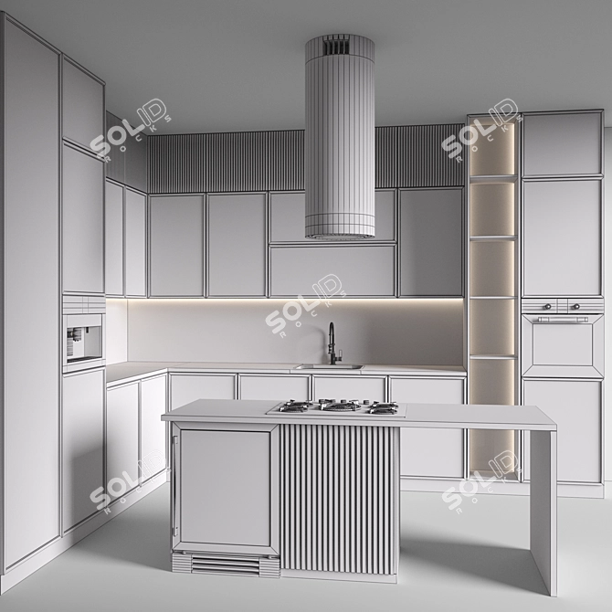 Modern Corner Kitchen Set with Appliances 3D model image 5