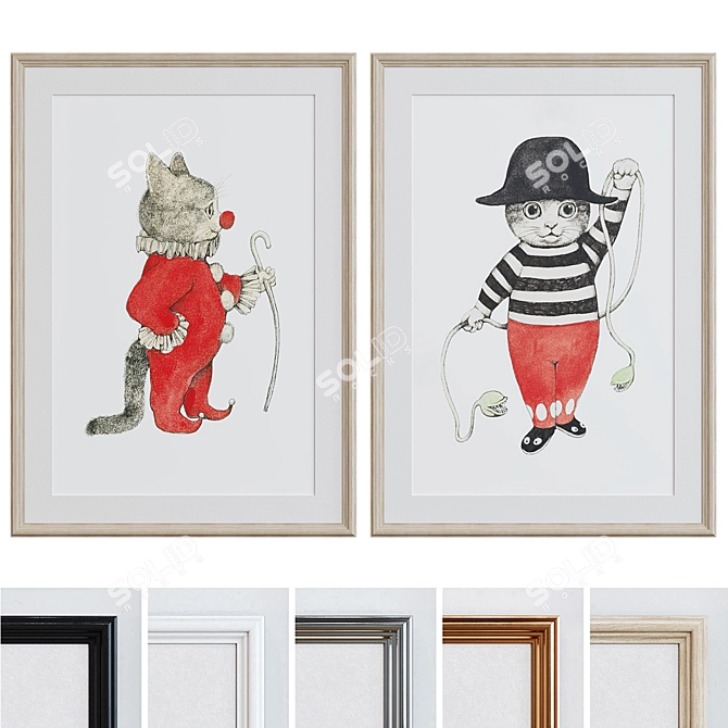 Circus Cat Portrait Frame Set 3D model image 1