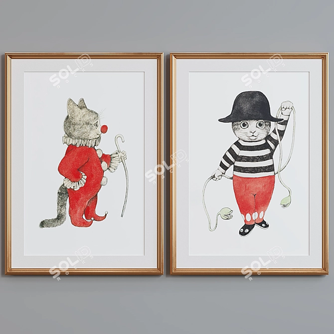 Circus Cat Portrait Frame Set 3D model image 2