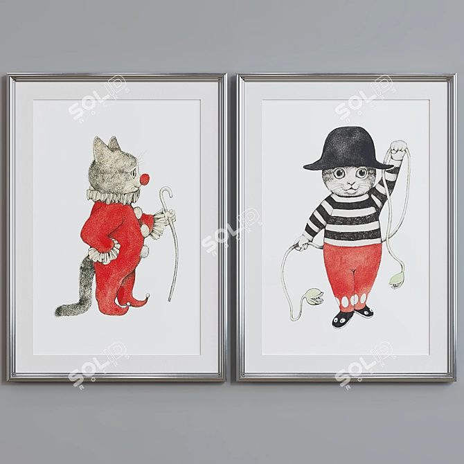 Circus Cat Portrait Frame Set 3D model image 3