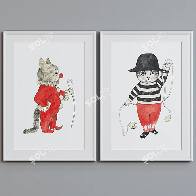 Circus Cat Portrait Frame Set 3D model image 4