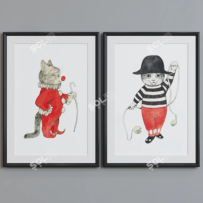 Circus Cat Portrait Frame Set 3D model image 5